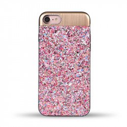iPhone 8 Plus / 7 Plus Sparkling Glitter Chrome Fancy Case with Metal Plate (Pink)